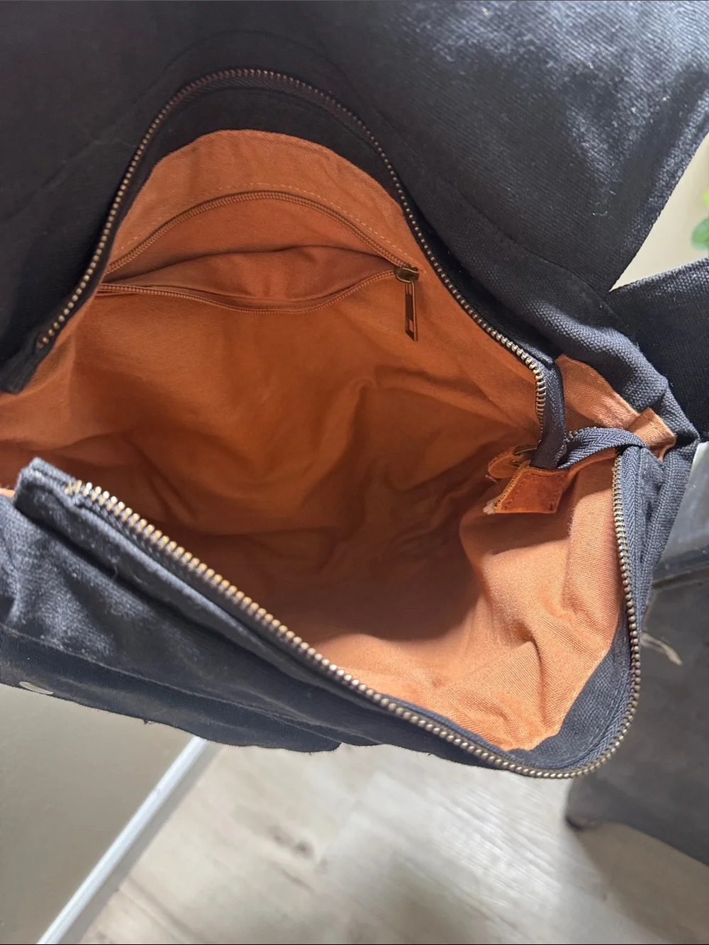 Sechunk Black Canvas cross body Messenger Bag with Tan Suede should Strap